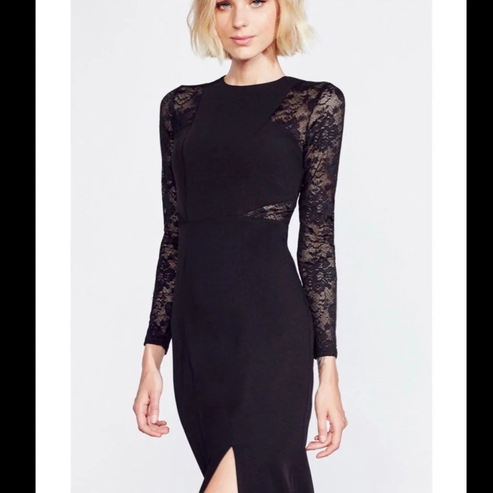 ABS Allen Schwartz Black Long Sleeve Lace Maxi Gown